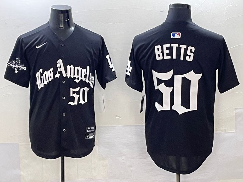 Men Los Angeles Dodgers #50 Betts Black Five generations Joint Name 2025 Nike MLB Jersey style 36